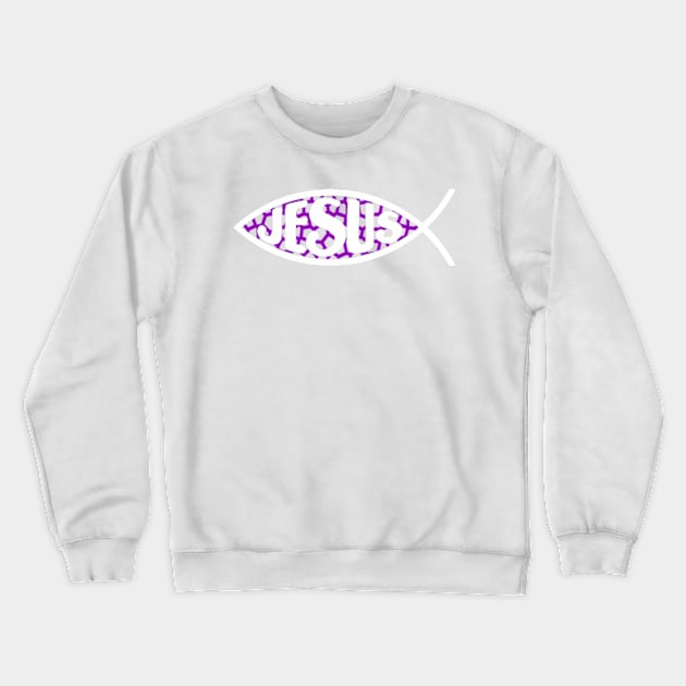 JESUS FISH - WHITE LETTERING & PATTERN Crewneck Sweatshirt by colormecolorado